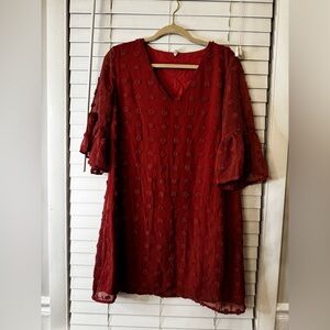 Women's Rust V-Neck Textured Dress